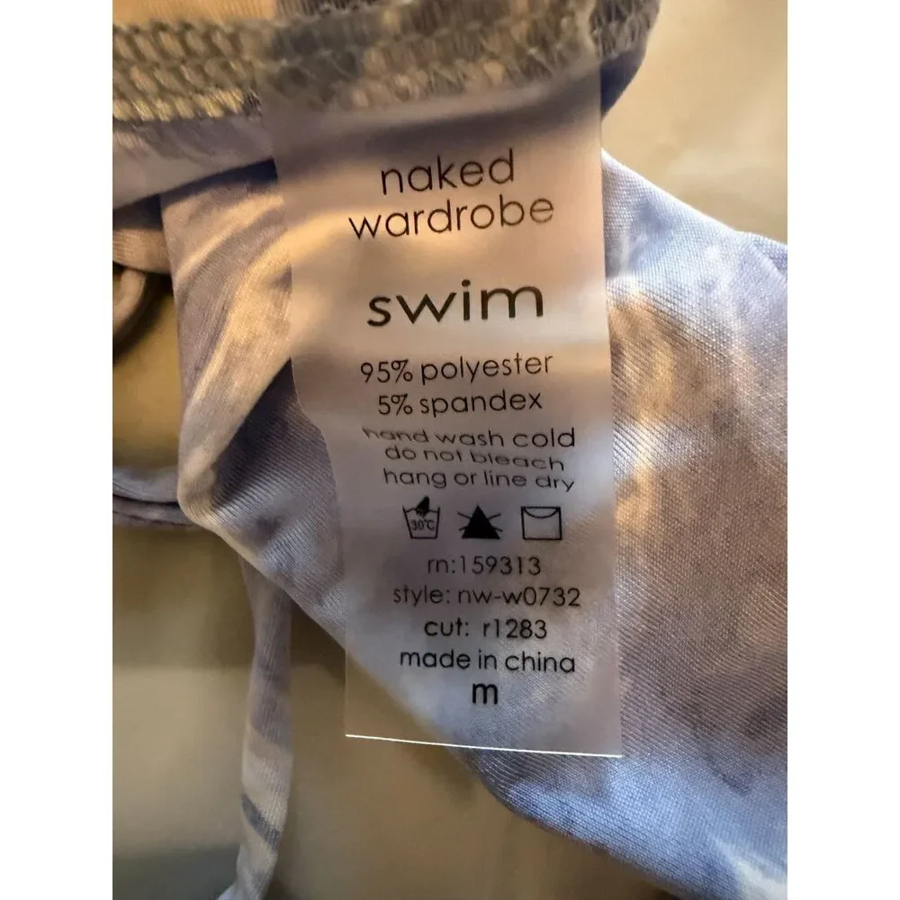 Naked Wardrobe Blue Smoke Marble String Front Tie Bikini Bottom M
